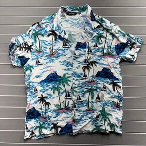 Buffalo Outdoors Mens XL‎ Hawaiian Shirt Tropical Island Sailboat Palm Trees